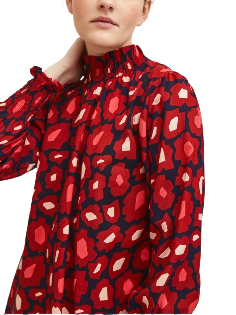 Compania Fantastica Red Abstract Floral Print High Neck Top Viscose XS